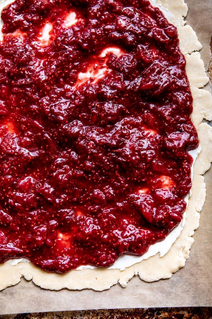 Giant Strawberries n' Cream Pop Tart | halfbakedharvest.com #brunch #pie #dessert #breakfast Giant Strawberries n' Cream Pop Tart before baking