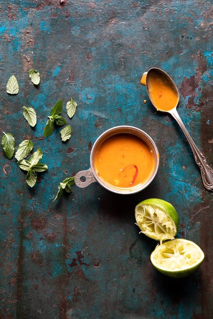 Vietnamese Rice Noodle Salad with Mushrooms and Spicy Peanut Vinaigrette | halfbakedharvest.com #healthy #salad #springrecipes #Asian Spicy Peanut Vinaigrette