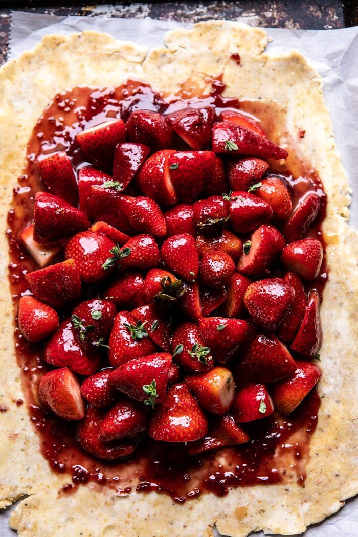 Jammy Strawberry Galette | halfbakedharvest.com #strawberries #tart #summer #fruit #springrecipes Jammy Strawberry Galette before baking