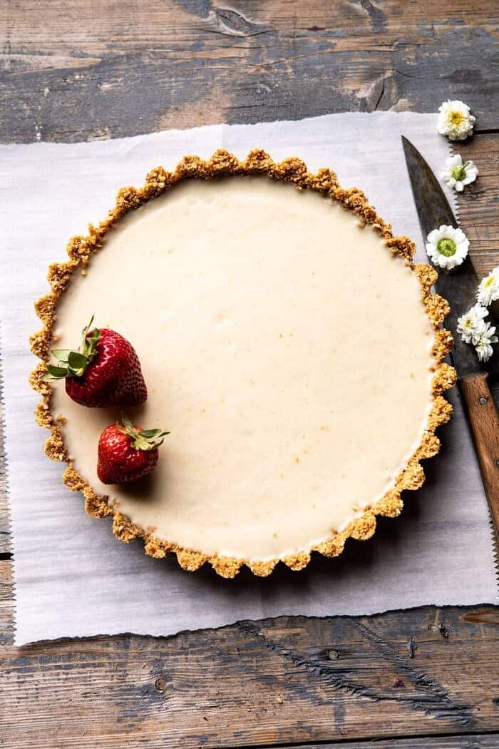 overhead photo of No Fuss Lemon Tart without berries on top