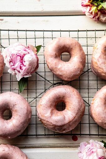 Strawberry Glazed Chai Doughnuts | halfbakedharvest.com #doughnuts #spring #strawberries