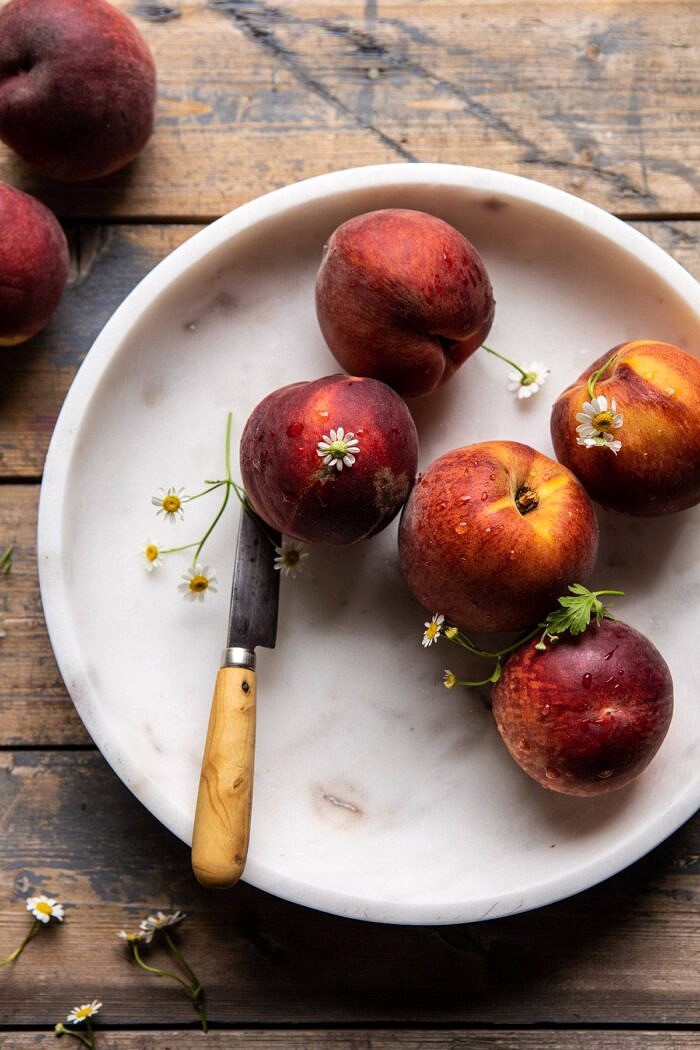 Browned Butter Grilled Peaches with Cinnamon Toast Brioche Crumbs | halfbakedharvest.com #summerrecipes #peaches #icecream #easyrecipes raw peaches