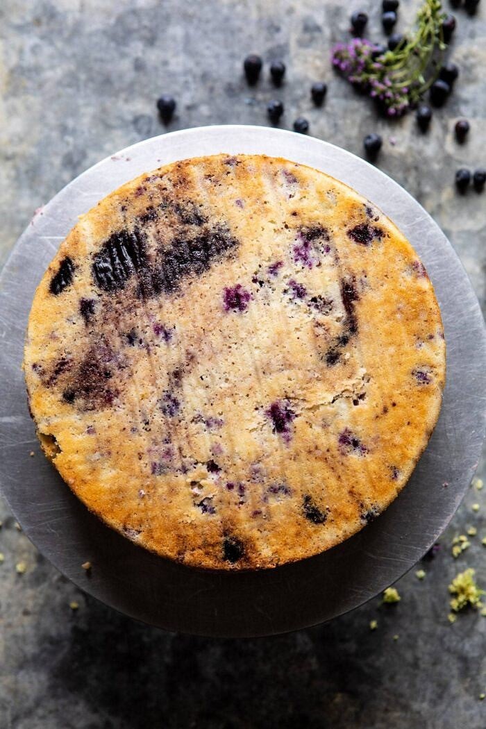 Bursting Blueberry Lemon Layer Cake | halfbakedharvest.com #bleberrycake #layercake #summerrecipes #dessert 2nd cake layer