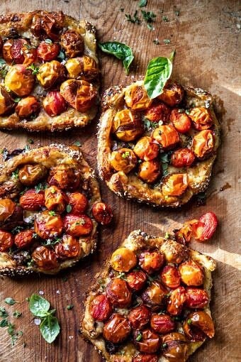 Caramelized Onion and Balsamic Tomato Tarts | halfbakedharvest.com #tomato #easyrecipes #tarts #everythingbagel #summer #summerrecipes