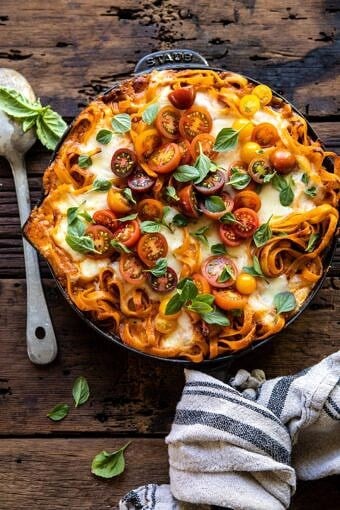 One Pot 30 Minute Creamy Tomato Basil Pasta Bake | halfbakedharvest.com #pasta #summerrecipes #onepot