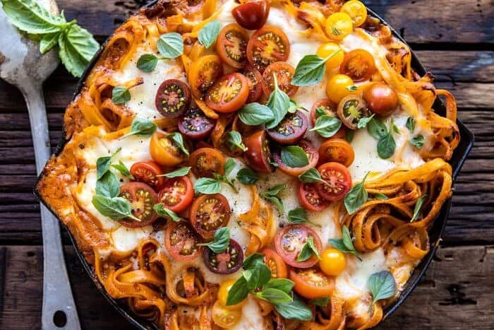 One Pot 30 Minute Creamy Tomato Basil Pasta Bake | halfbakedharvest.com #pasta #summerrecipes #onepot horizontal photo of One Pot 30 Minute Creamy Tomato Basil Pasta Bake