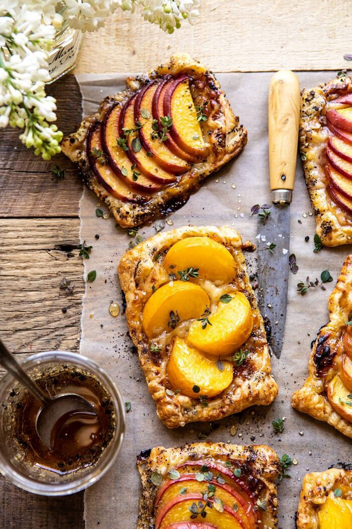 Peach Thyme Tarts | halfbakedharvest.com #peach #cheese #summer #appetizer