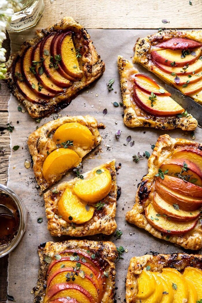 Peach Thyme Tarts | halfbakedharvest.com #peach #cheese #summer #appetizer