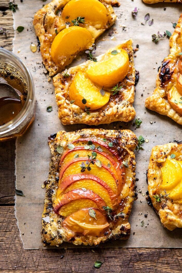 overhead close up photo of Peach Thyme Tarts 