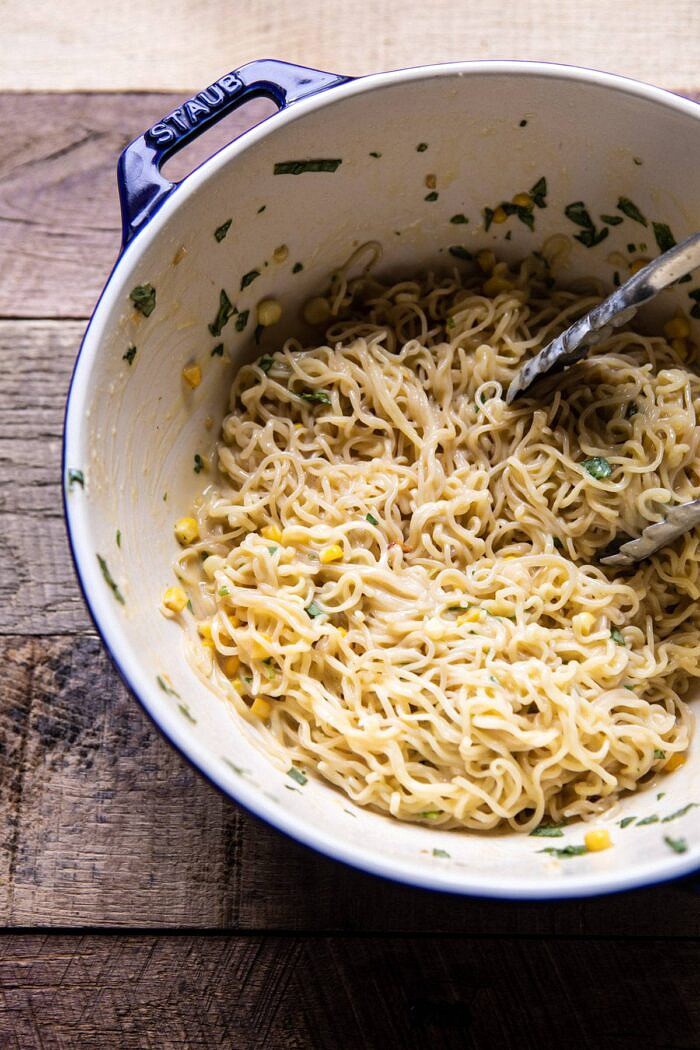 20 Minute Ramen Carbonara | #ramen #noodles #easyrecipes 20 Minute Ramen Carbonara in a bowl after being tossed together with eggs