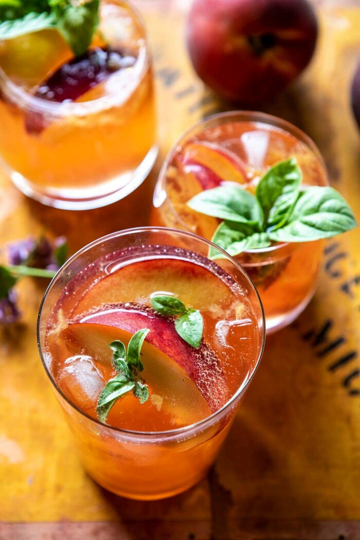 Balsamic Peach Spritz | halfbakedharvest.com #peach #peaches #wine #cocktail #drinks