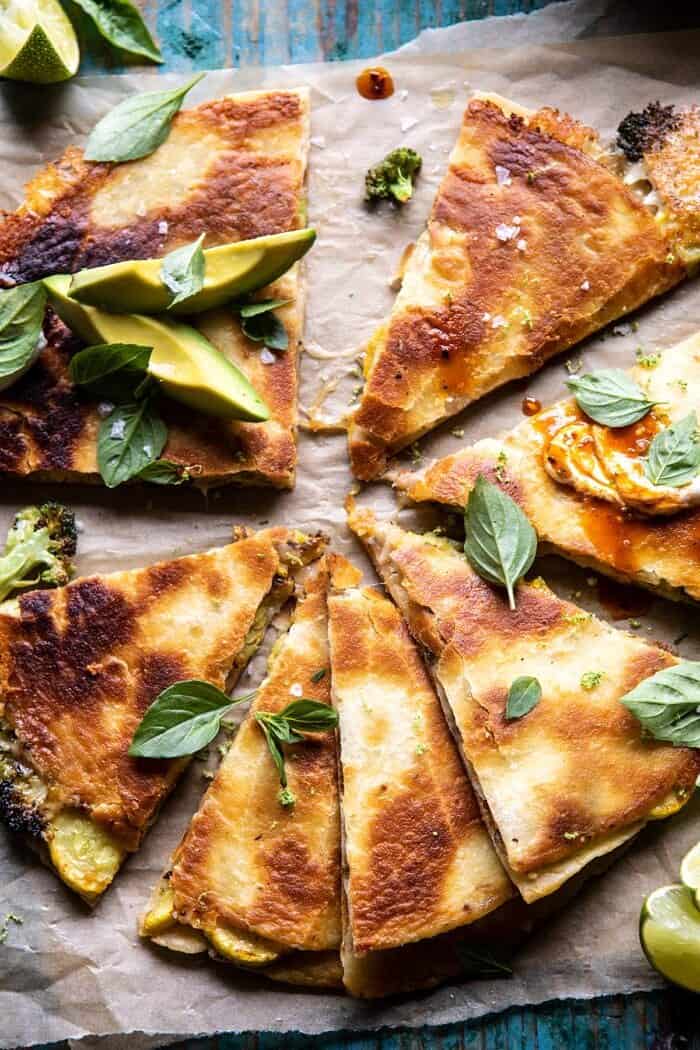 Broccoli Cheese Quesadilla with Chipotle Sesame Sauce | halfbakedharvest.com #quesadilla #easyrecipes #broccoli #mexican