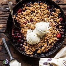 Buttery Cherry Berry Skillet Crisp | halfbakedharvest.com #berries #summerrecipes #easyrecipes #cherries