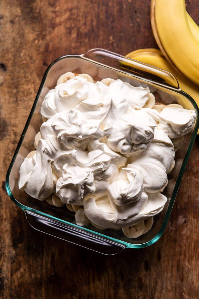 Healthier Banoffee Pie | halfbakedharvets.com #dessert #vegan #easyrecipes #healthy #chocolate #banana overhead photo of Healthier Banoffee Pie before chilling