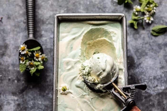No Churn Minted White Chocolate Swirled Ice Cream | halfbakedharvest.com #icecream #easyrecipes #dessert #nochurnicecream horizontal photo of No Churn Minted White Chocolate Swirled Ice Cream