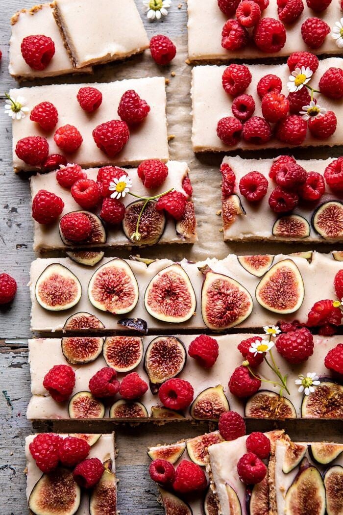 overhead close up photo of No Fuss Healthy Coconut Tart | halfbakedharvest.com #vegan #nobake #healthydessert #healthy