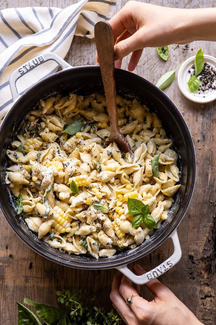 One Pot Lemon Basil, Corn, and Ricotta Pasta | halfbakedharvest.com #onepot #easyrecipes #pasta #summer