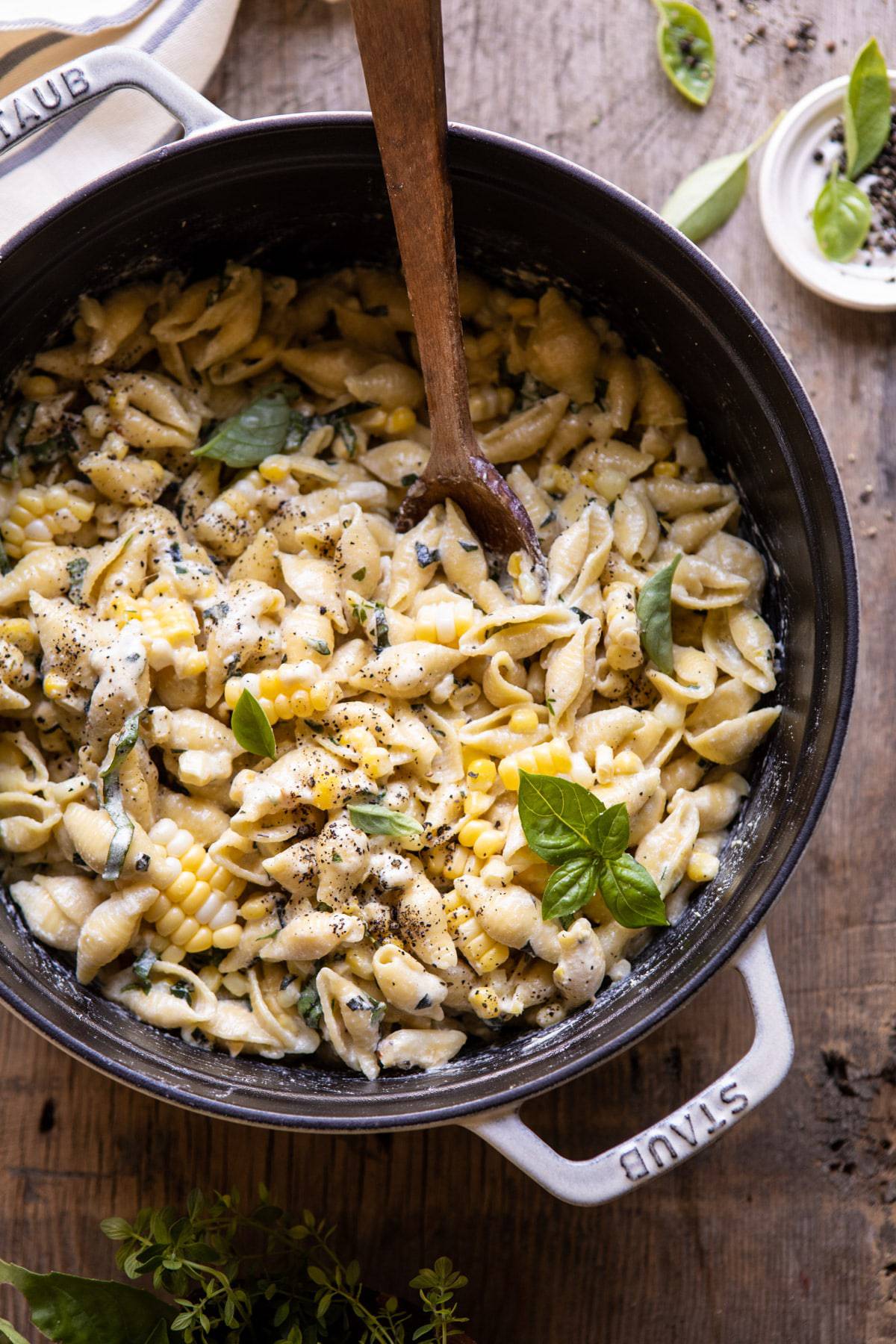 One Pot Lemon Basil, Corn, and Ricotta Pasta | halfbakedharvest.com #onepot #easyrecipes #pasta #summer