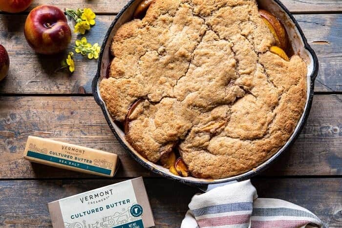 horizontal photo of Skillet Brown Sugar Peach Cobbler