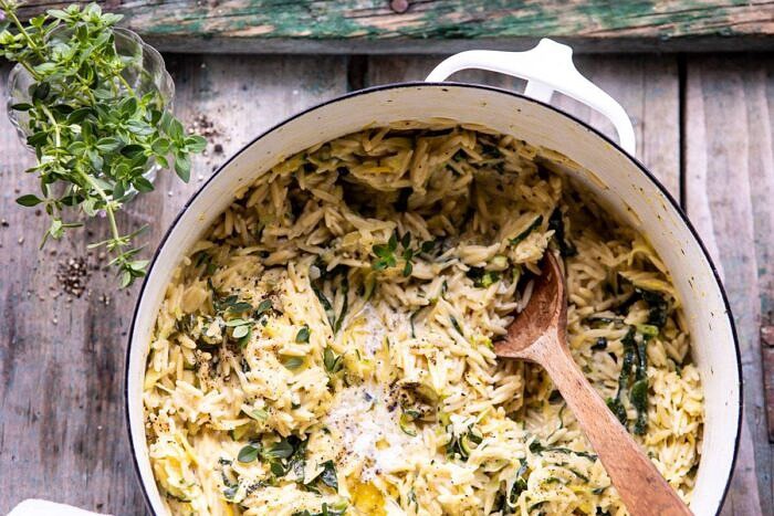 Souper Creamy Lemon Butter Cheesy Zucchini Orzo | halfbakedharvest.com #orzo #easyrecipes #zucchini horizontal photo of Souper Creamy Lemon Butter Cheesy Zucchini Orzo