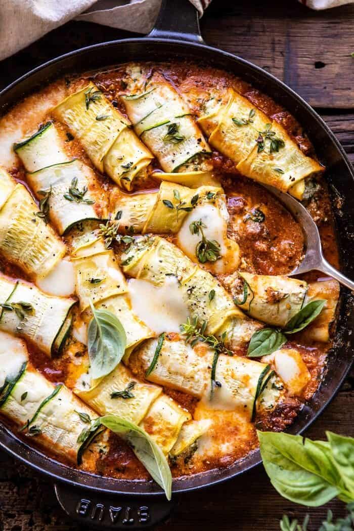 Spicy Pesto and Cheese Stuffed Zucchini Involtini | halfbakedharvest.com #zucchini #cheese #Italian #easyrecipes