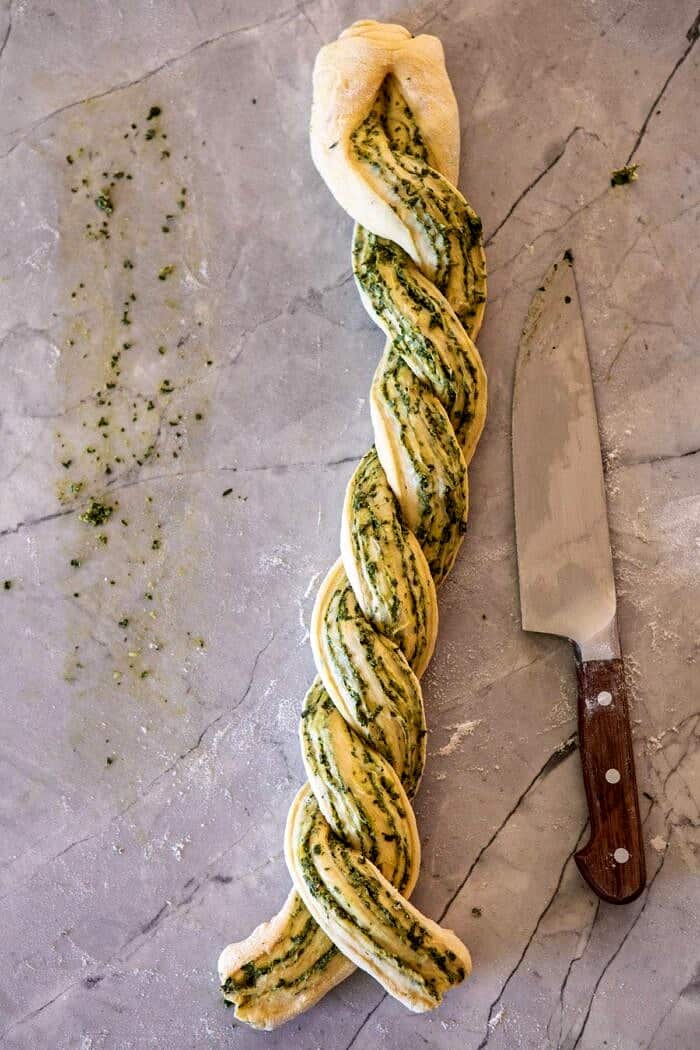 Swirled Garlic Herb Bread | halfbakedharvest.com #garlicbread #herbbread #homemadebread Swirled Garlic Herb Bread before baking