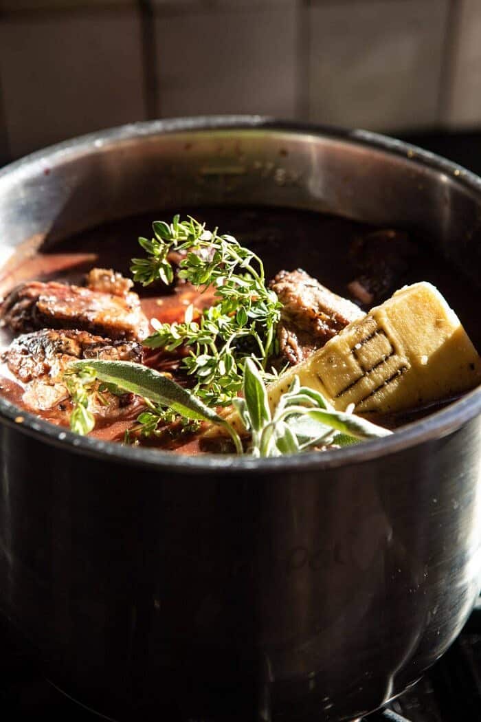 Slow Cooker Red Wine Sunday Ragu Pasta | halfbakedharvest.com #pasta #ragu #Italian #slowcooker #crockpot #instantpot Slow Cooker Red Wine Sunday Ragu sauce in slow cooker