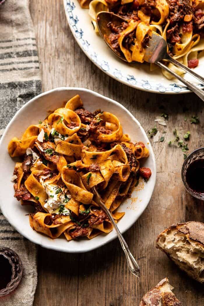 Slow Cooker Red Wine Sunday Ragu Pasta | halfbakedharvest.com #pasta #ragu #Italian #slowcooker #crockpot #instantpot