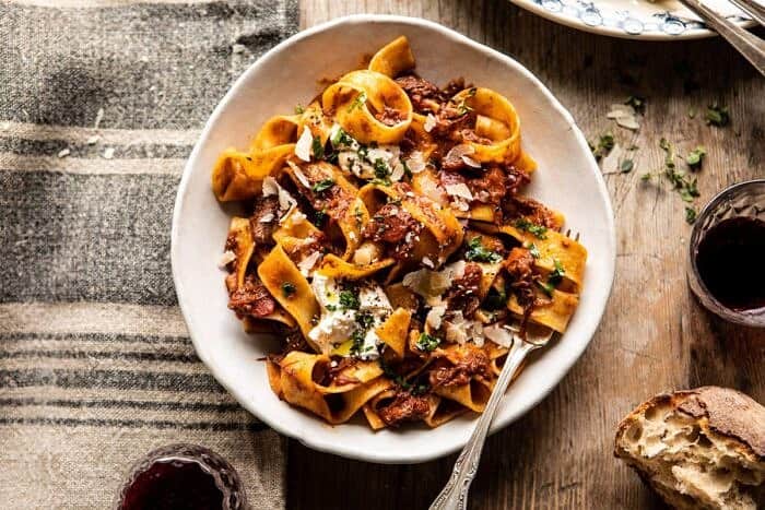 Slow Cooker Red Wine Sunday Ragu Pasta | halfbakedharvest.com #pasta #ragu #Italian #slowcooker #crockpot #instantpot horizontal photo of Slow Cooker Red Wine Sunday Ragu Pasta