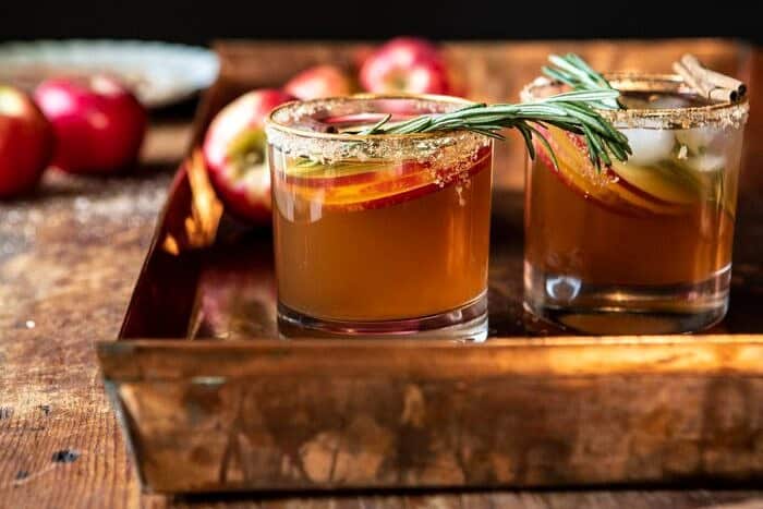 Smoky Harvest Apple Cider Margarita | halfbakedharvest.com #margarita #applecider #cocktail #holiday #thanksgiving horizontal photo of Smoky Harvest Apple Cider Margarita