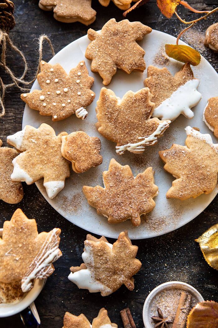 overhead photo of Chai Spiced Maple Sugar Cookies with Browned Butter Frosting