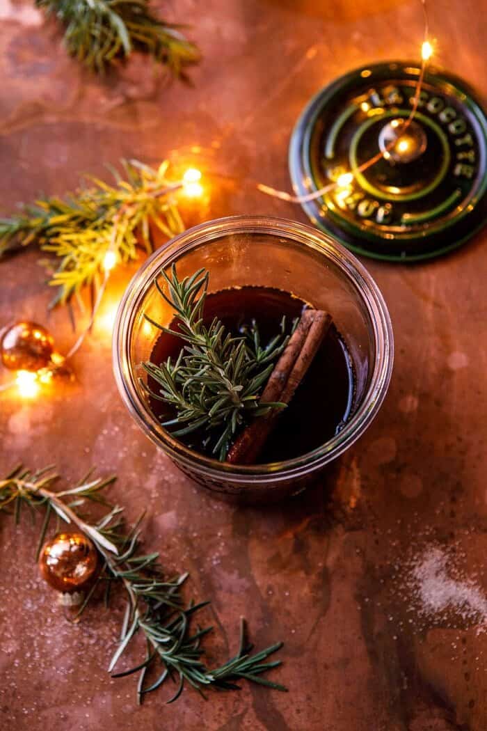 Cinnamon Bourbon Old Fashioned | halfbakedharvest.com #bourbon #cocktail overhead photo of Cinnamon syrup