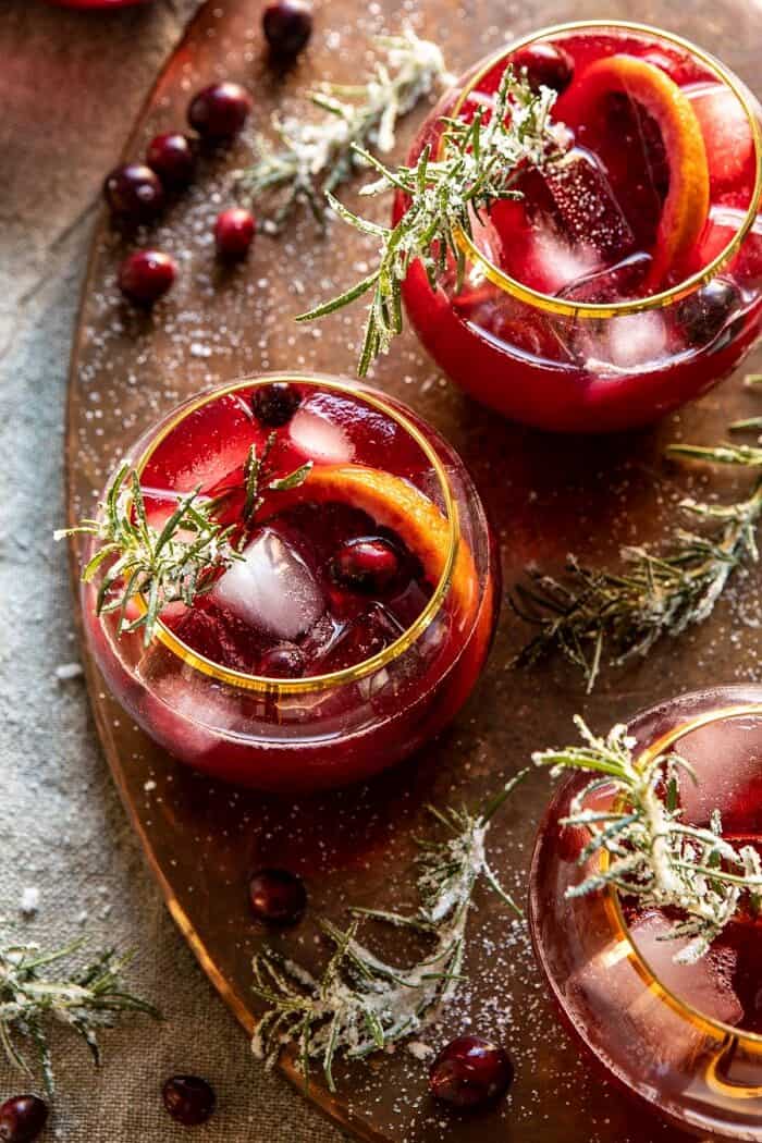 Cranberry Bourbon Sour | halfbakedharvest.com #bourbon #thanksgiving #cocktails #holiday #christmas overhead photo of Cranberry Bourbon Sour