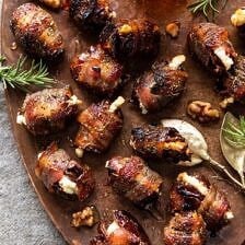 Goat Cheese Stuffed Bacon Wrapped Dates with Rosemary Honey | halfbakedharvest.com #dates #goatcheese #thanksgiving #appetizer