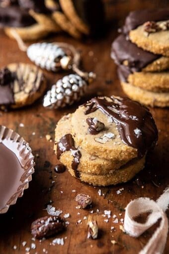 Slice n Bake Salted Chocolate Butter Pecan Cookies | halfbakedharvest.com #cookies #christmas #thanksgiving #chocolate