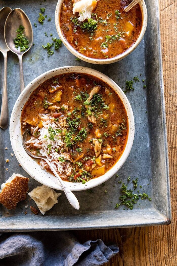 Instant Gumbo | halfbakedharvest.com overhead photo of Instant Gumbo