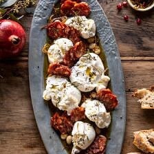Burrata with Lemon Pepper Salami Bites | halfbakedharvest.com #burrata #appetizer #christmas