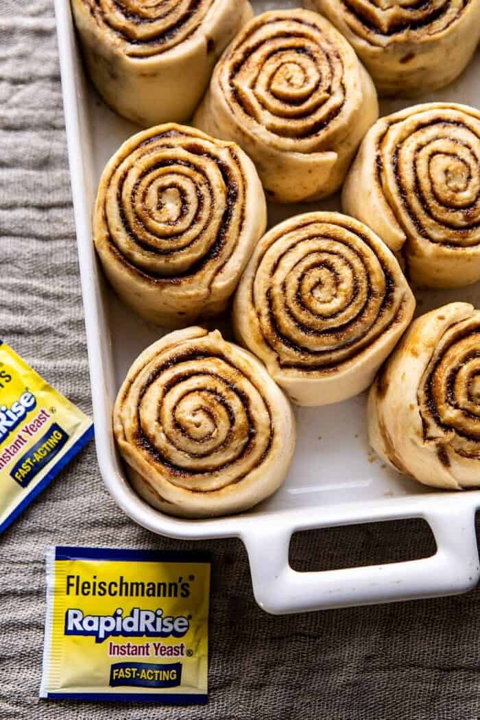 Easy Gingerbread Brioche Cinnamon Rolls | halfbakedharvest.com #cinnamonrolls #gingerbread overhead photo of Easy Gingerbread Brioche Cinnamon Rolls before baking