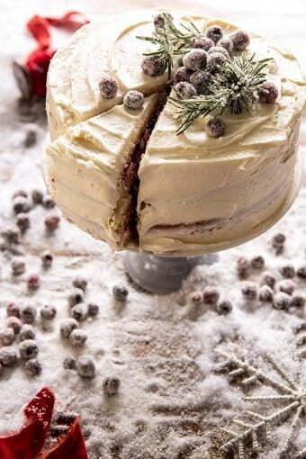 White Christmas Cranberry Layer Cake | halfbakedharvest.com #layercake #christmas
