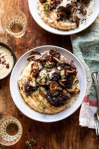 White Wine Braised Short Ribs with Buttered Mushroom Cream Sauce | halfbakedharvest.com #slowcooker #crockpot #shortribs #holiday #christmas
