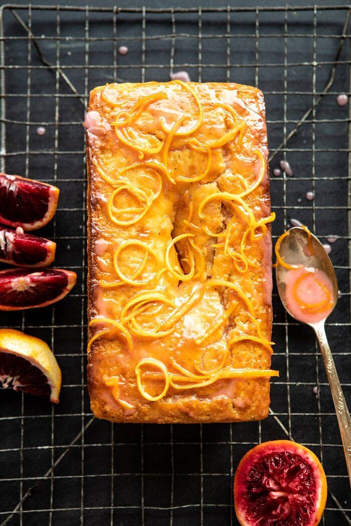 Lemon Poppyseed Cake with Citrus Honey Glaze | halfbakedharvest.com #lemon #cake #winter overhead photo of Lemon Poppyseed Cake with Citrus Honey Glaze