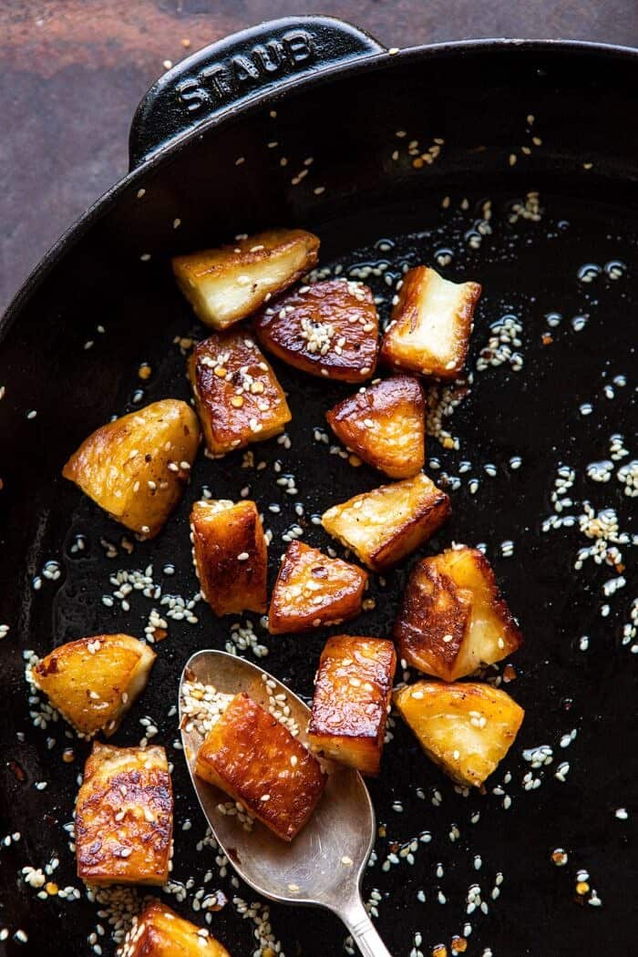 Sesame Halloumi in skillet