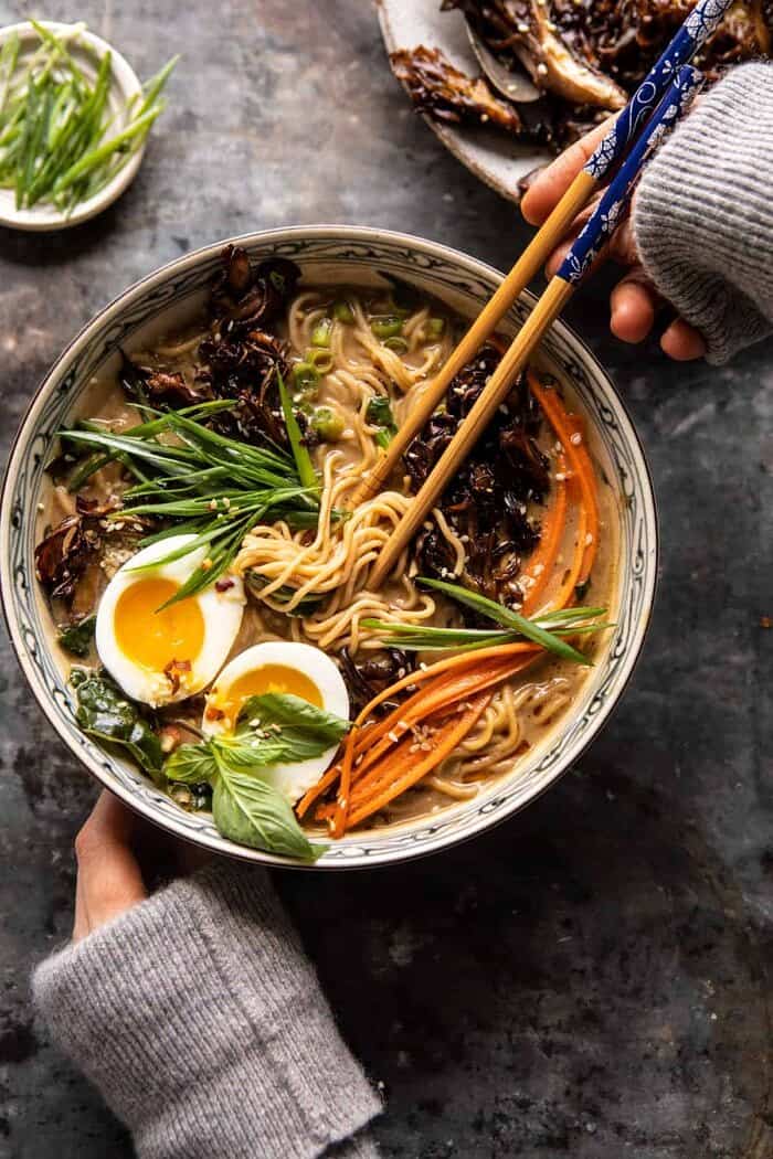 30 Minute Creamy Sesame Miso Ramen with Crispy Mushrooms | halfbakedharvest.com