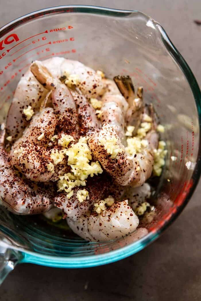 Better Than Takeout Garlic Butter Shrimp Pad Thai | halfbakedharvest.com #padthai #garlicbutter overhead photo of raw shrimp in a bowl