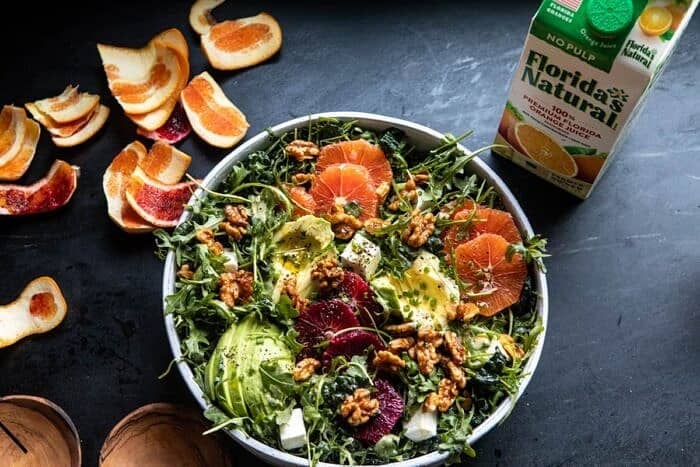horizontal photo of Citrus Avocado Salad with Orange Tahini Vinaigrette 