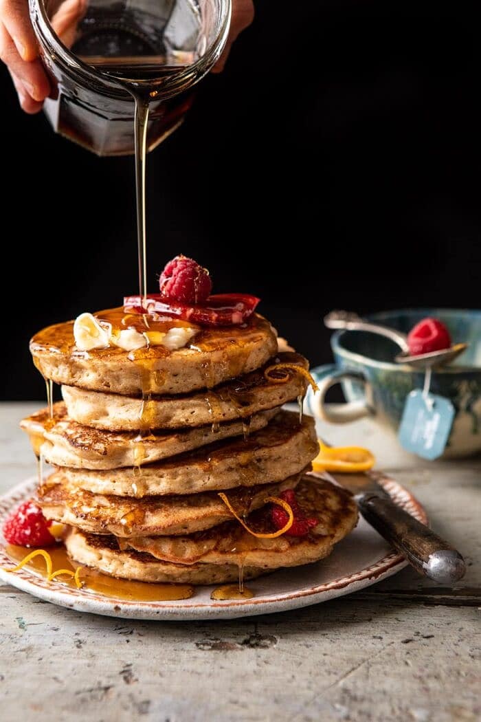 Earl Grey Lemon Ricotta Pancakes with Salted Maple Butter | halfbakedharvest.com