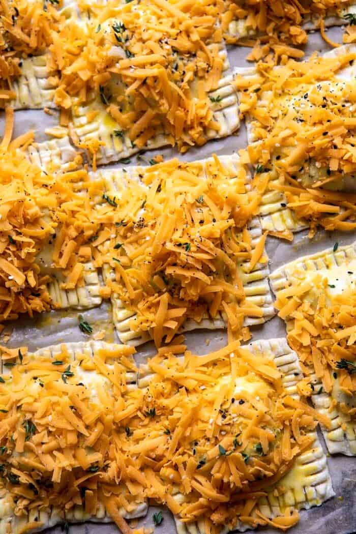 Flaky Broccoli Cheddar Soup Mini Pies | halfbakedharvest.com overhead prep photo of Flaky Broccoli Cheddar Soup Mini Pies before baking