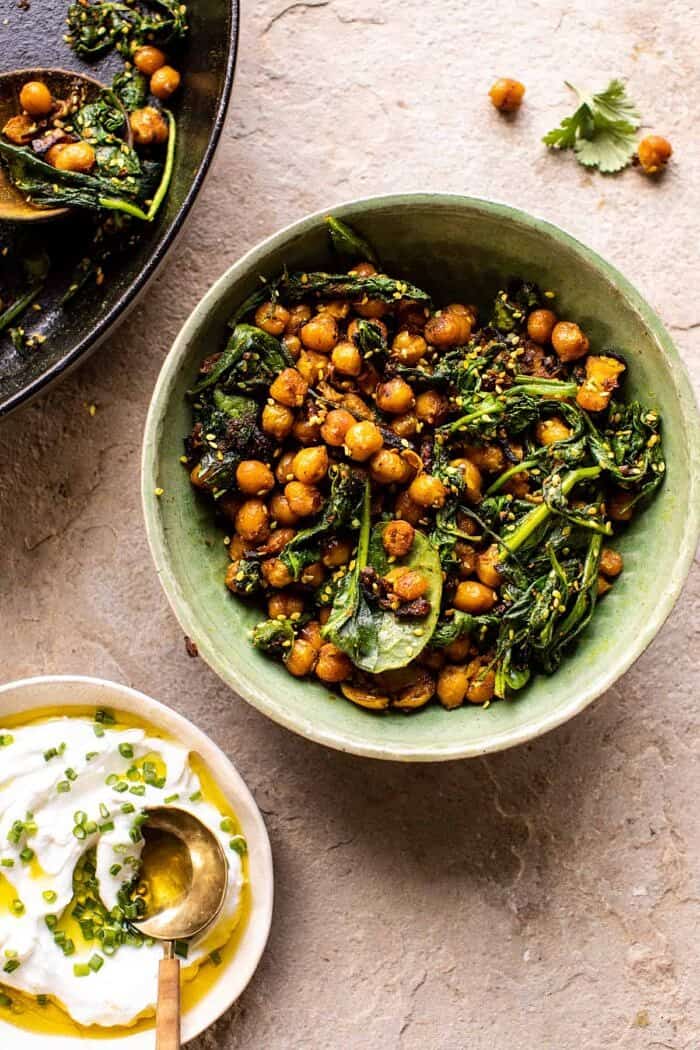 Crispy Persian Rice (Tahdig) with Spiced Golden Chickpeas | halfbakedharvest.com overhead photo of Spiced Golden Chickpeas in bowl
