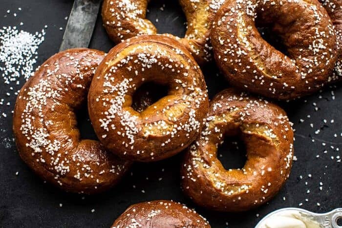 overhead horizontal photo of Easy Homemade Pretzel Bagels