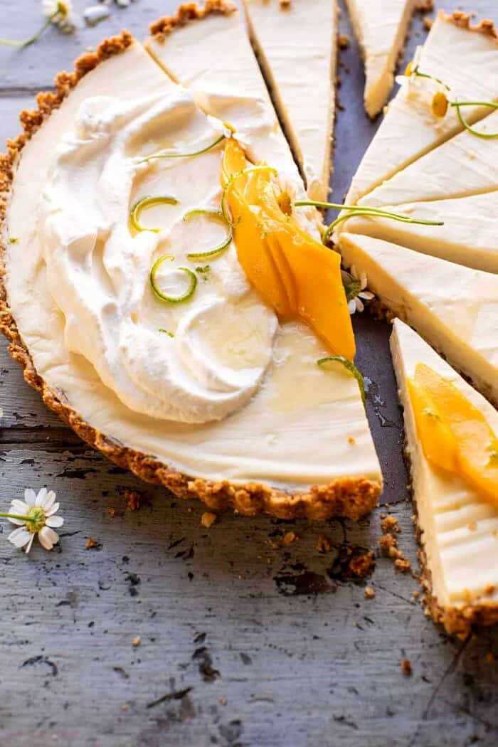 side angled photo of No Fuss Coconut Lime Tart
